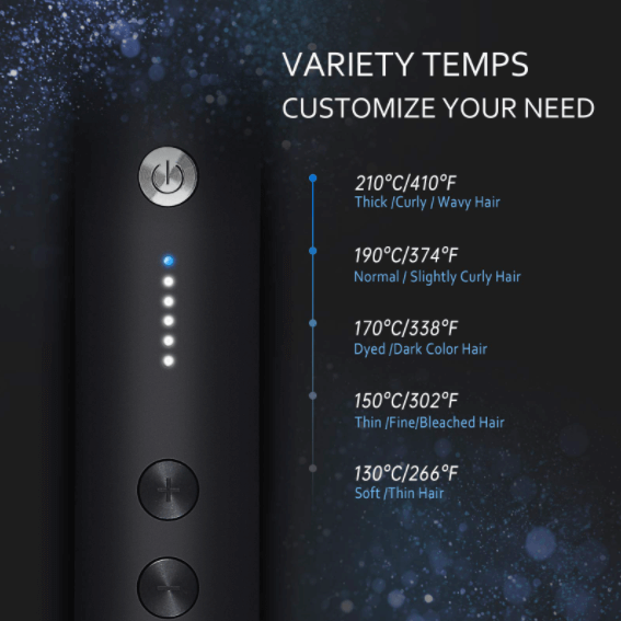 Variety of temperature settings | 130 to 210 Celsius | for different hair types