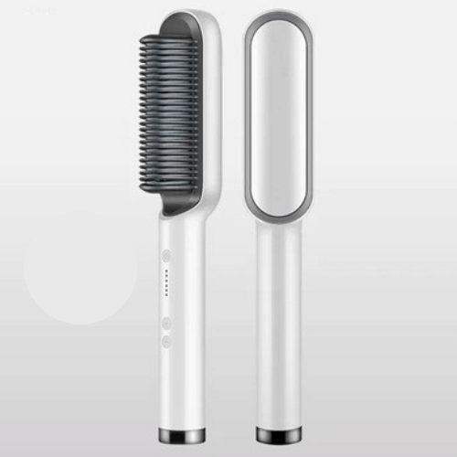 Hair straightener brush in white and grey colourway
