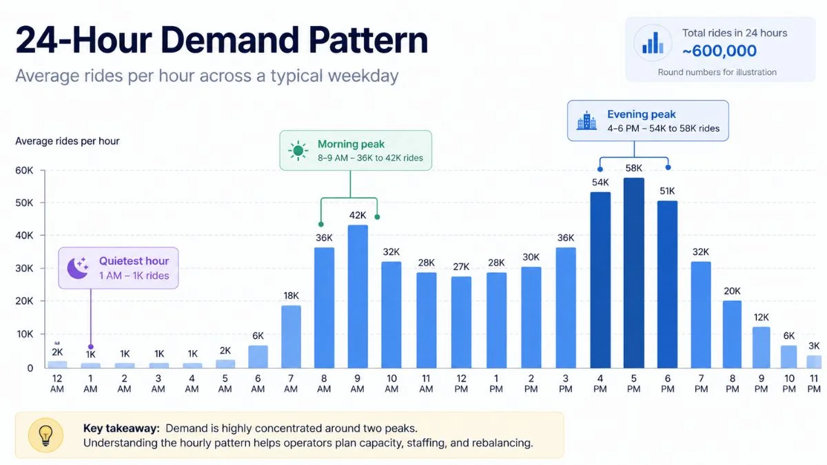 Chart showing the 24-hour demand curve with peak hours and quiet hours visible in hourly demand patterns
