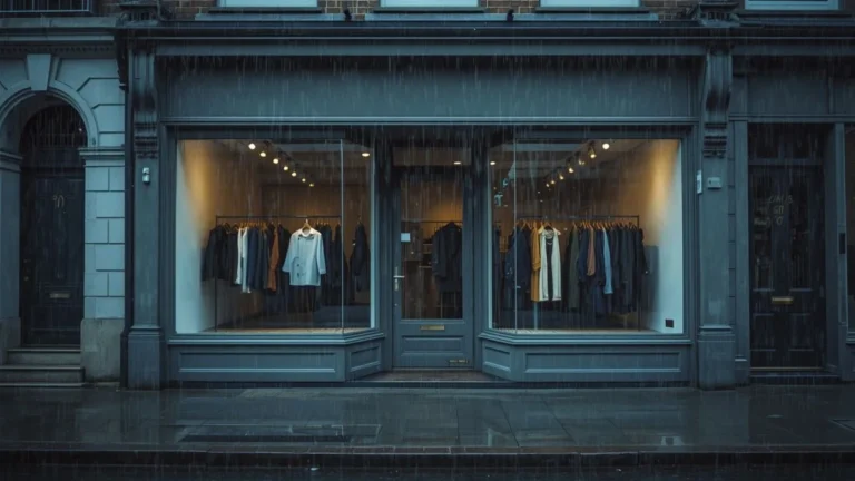Rainy storefront with empty street showing how weather data integration explains daily business swings