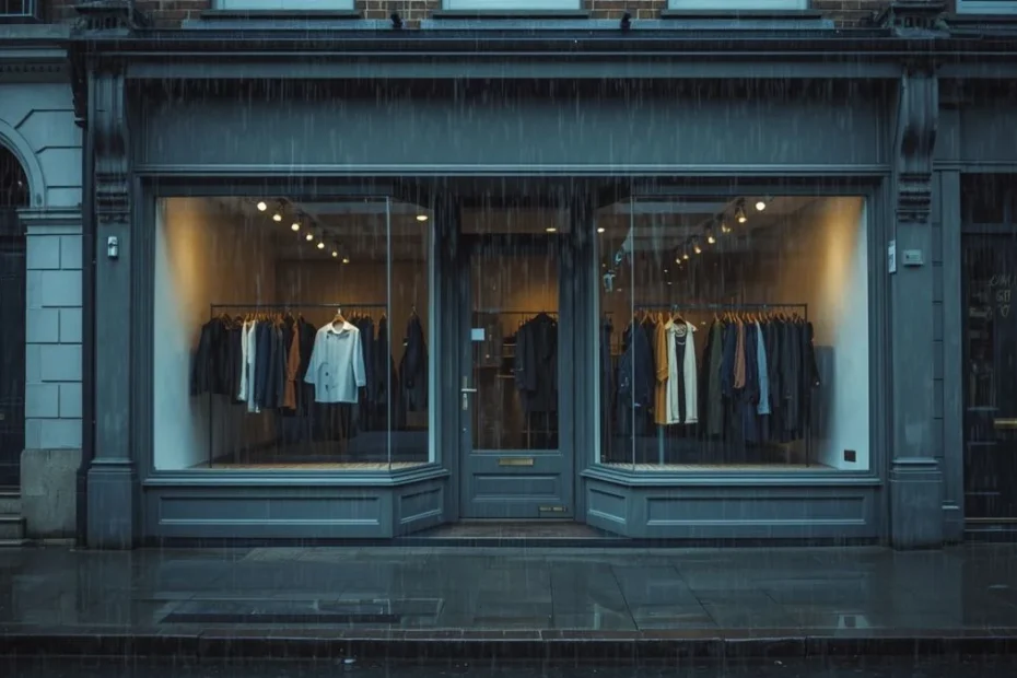 Rainy storefront with empty street showing how weather data integration explains daily business swings